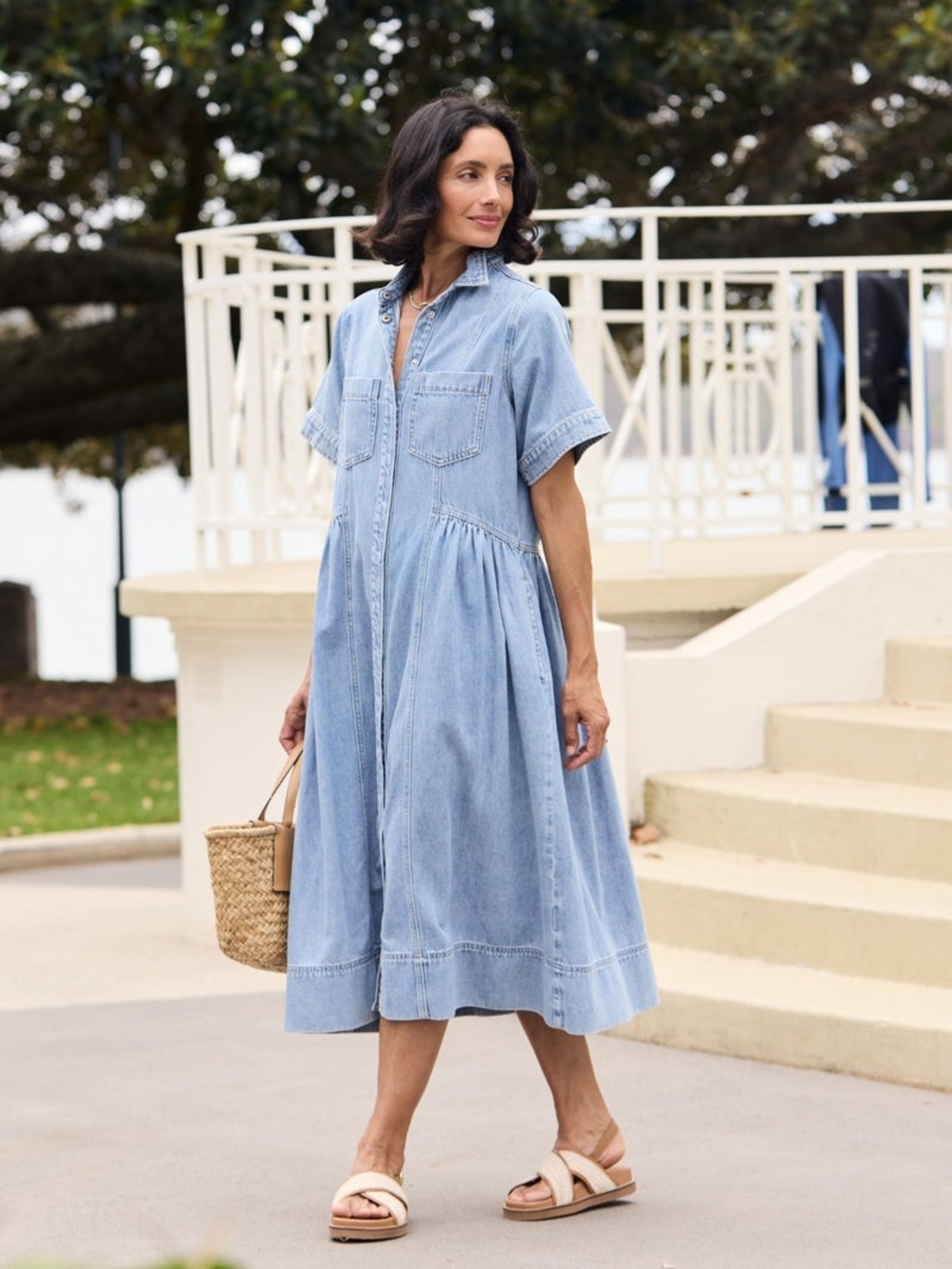 Maye The Label Montana Light Wash Denim Shirt Dress Size Medium